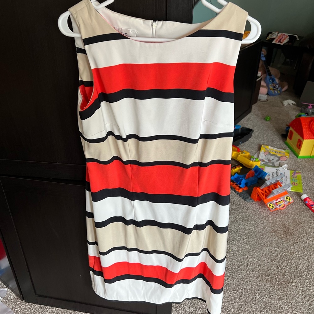 Womens Summer Dress in Beige, Orange, Black, & White, Size 12, Perfect Condition